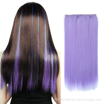 Wholesale Cheap Long Straight 22''130g Silk Ombre Black Blonde Hairpieces 5clips Synthetic Clip in Hair Extension For women